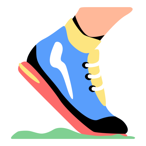 Icon of a running shoe lifting off the ground, symbolising dry, fresh, and always ready footwear with Sneakertizer™